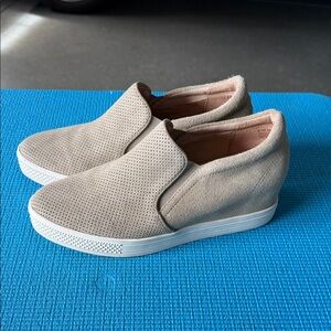 Caslon Slip-On Suede Wedge Sneakers - Beige size 8 1/2